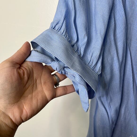 LC Lauren Conrad Off Shoulder Top Large Peasant Blouse Blue White Striped - Picture 3 of 5